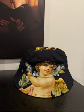 Black Cherub Print Bucket Hat - Women's Fashion Hat